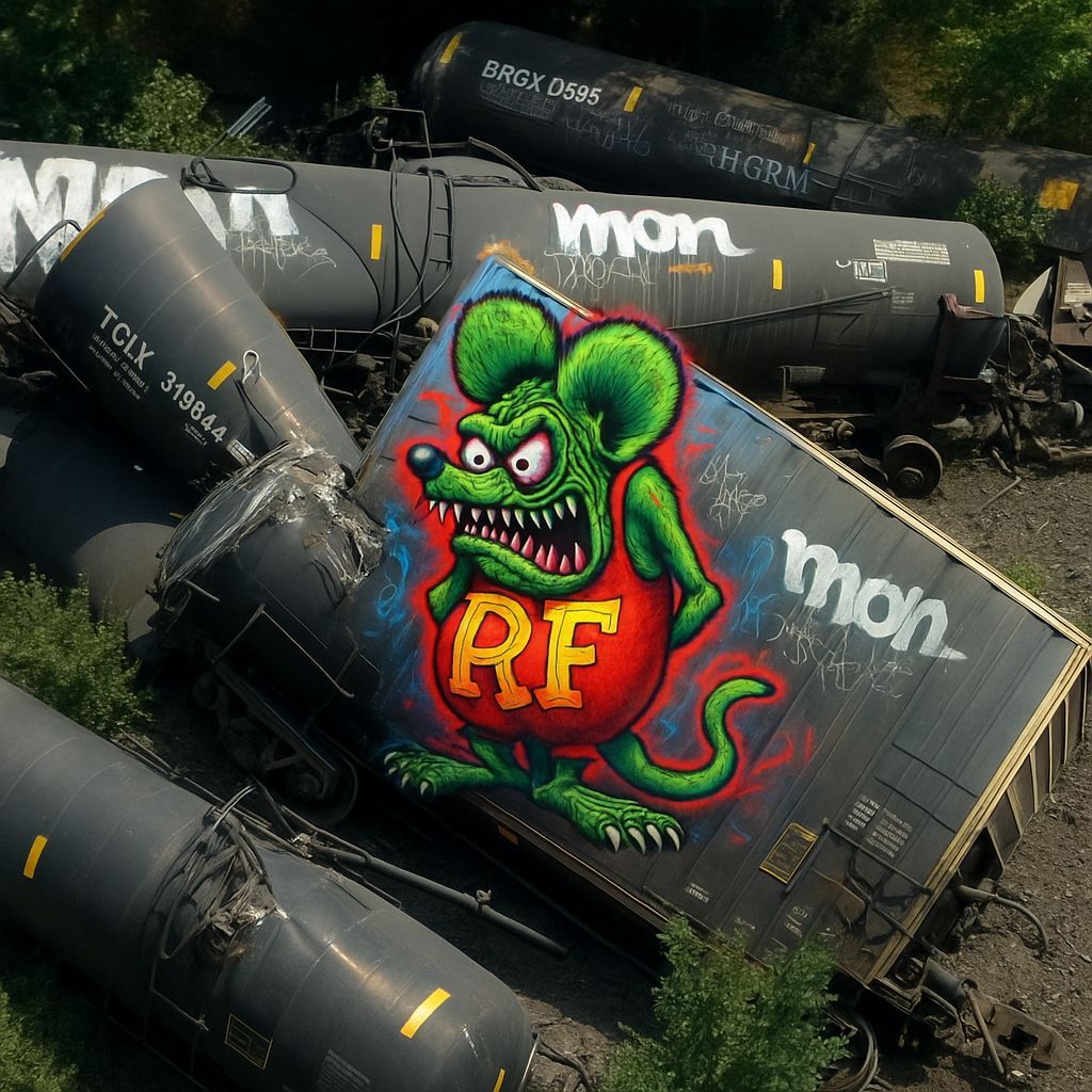 Graffiti Art Train Car with Ratfink Monster