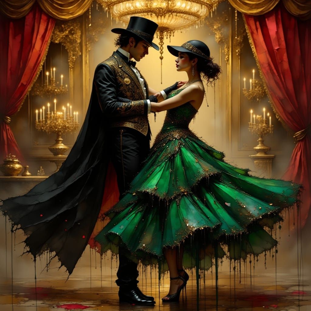 Latin Dance Couple in Baroque Ballroom, Cinematic Lighting