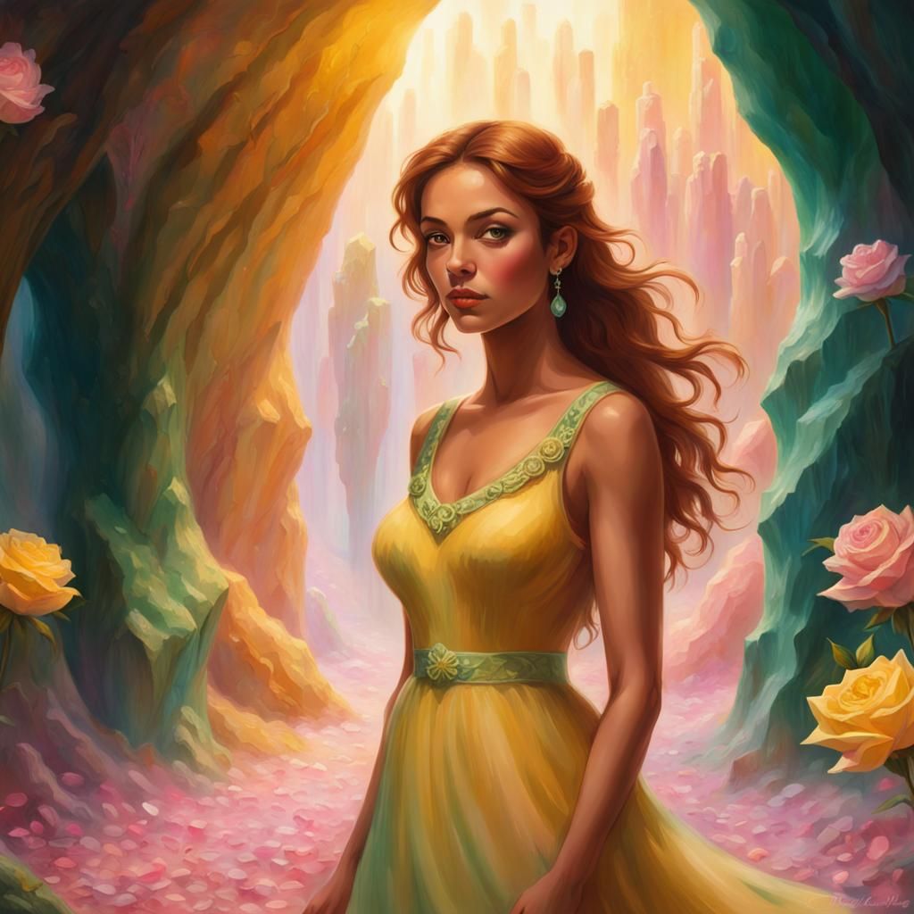 Woman Dancing in a Hyperdetailed Crystal Cave