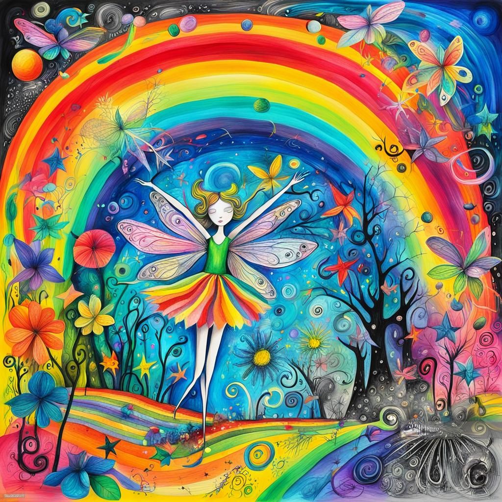 Rainbow Fairy in Dreamlike Surrealist Scene