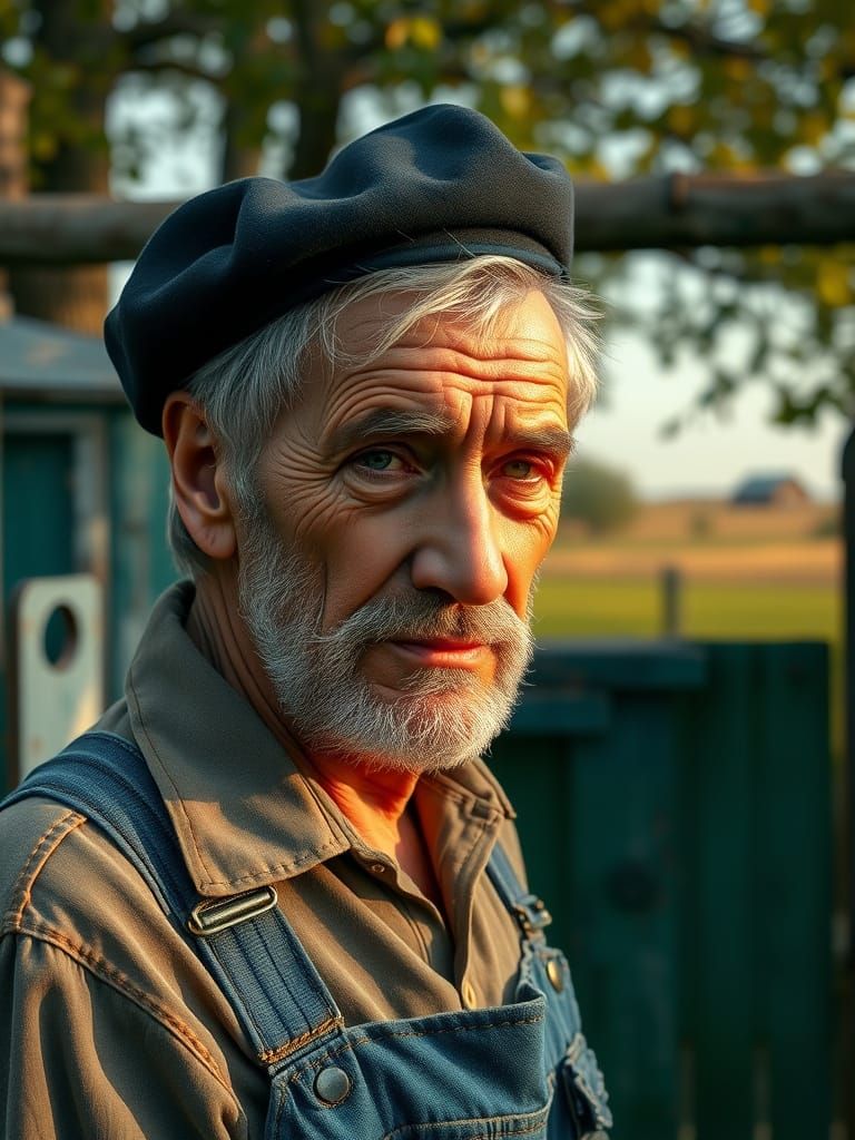 Elderly Farmer Portrait in Hyperrealistic Style