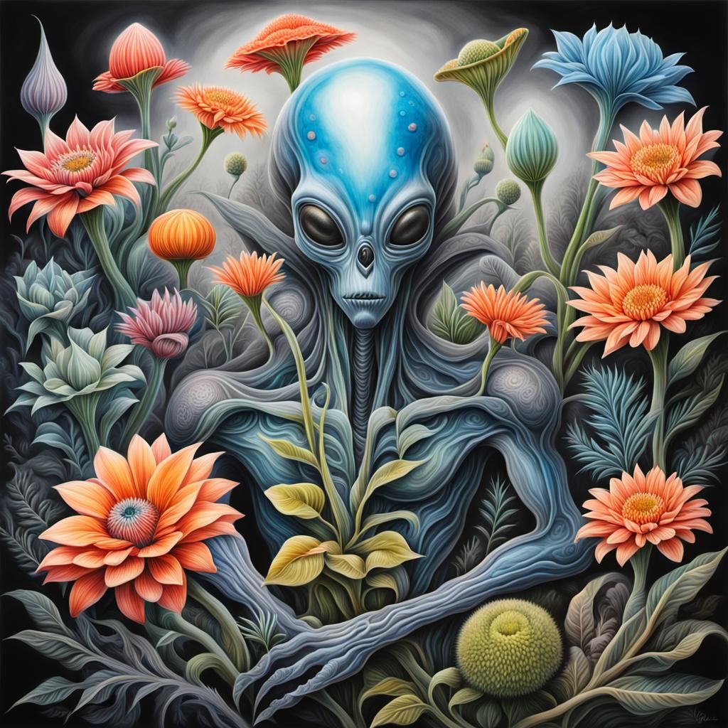 Hyper-Realistic Alien Flora Airbrush Painting