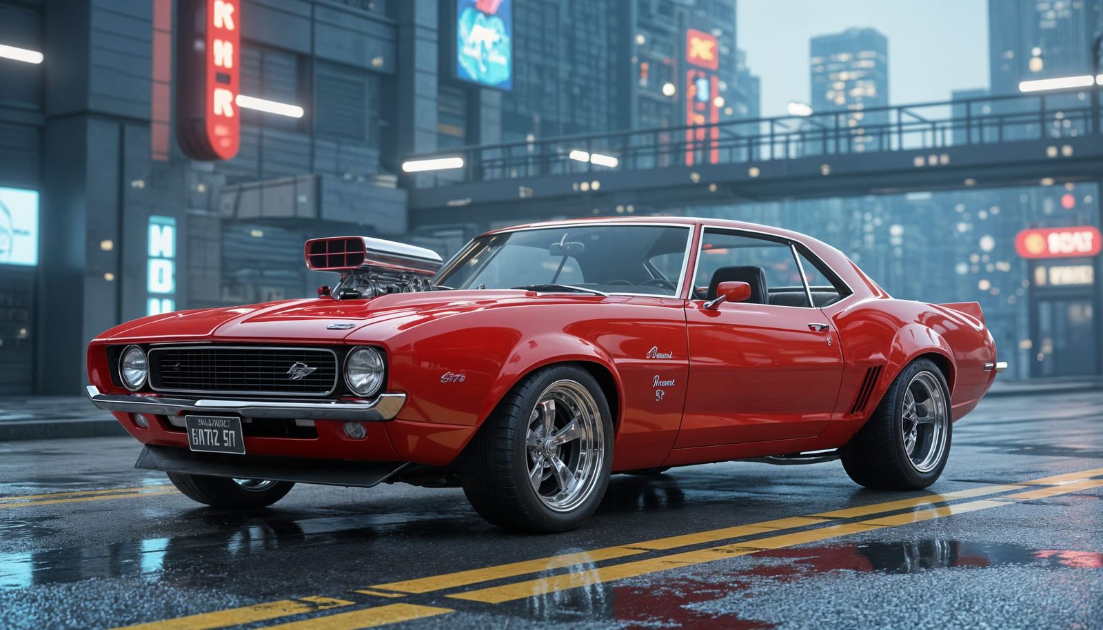 Futuristic Custom 1970s Muscle Car in Sci-Fi Style