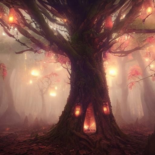 Lantern Tree in Forest: Fantasy Concept Art
