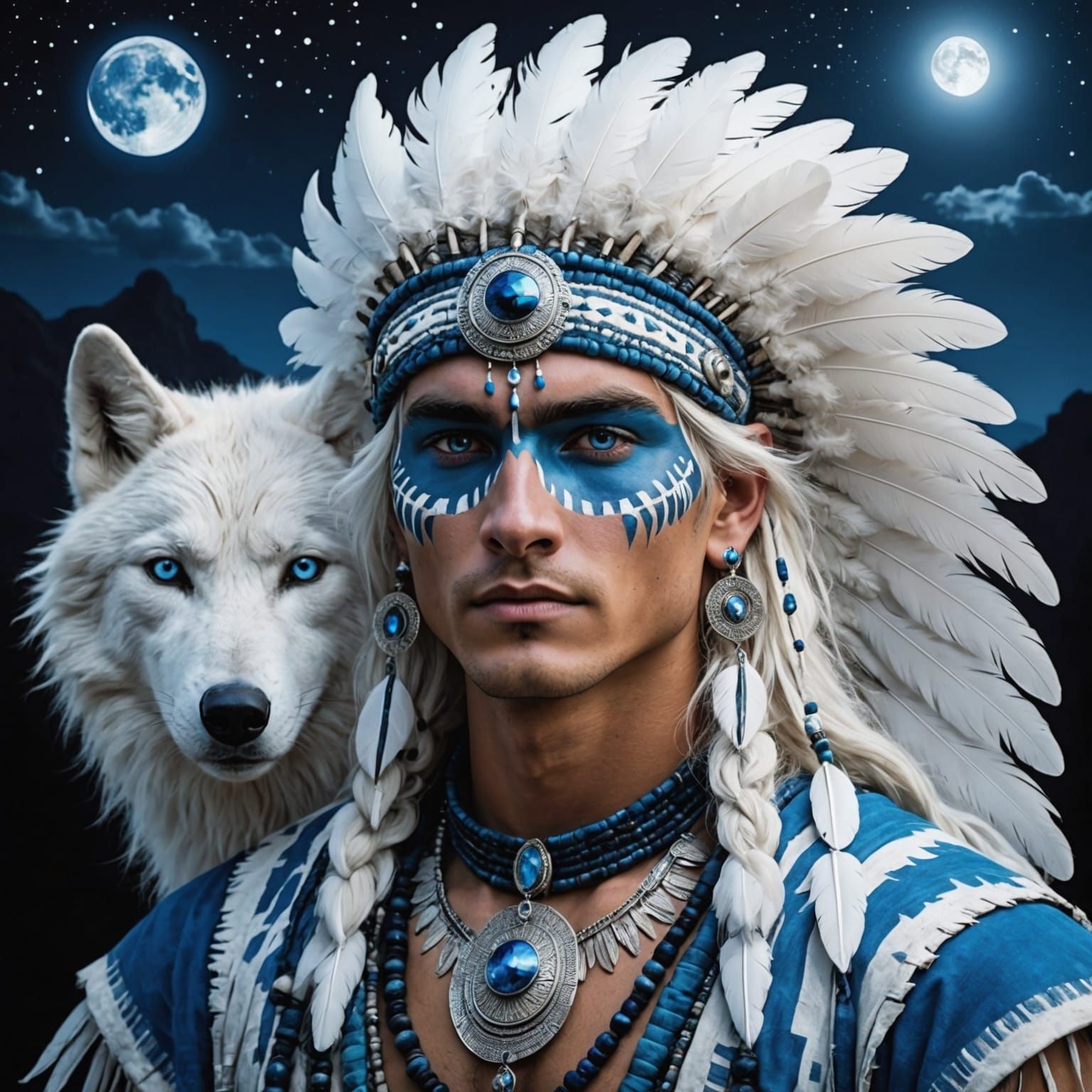 Shaman's Dance with Wolves Under a Mystic Moon