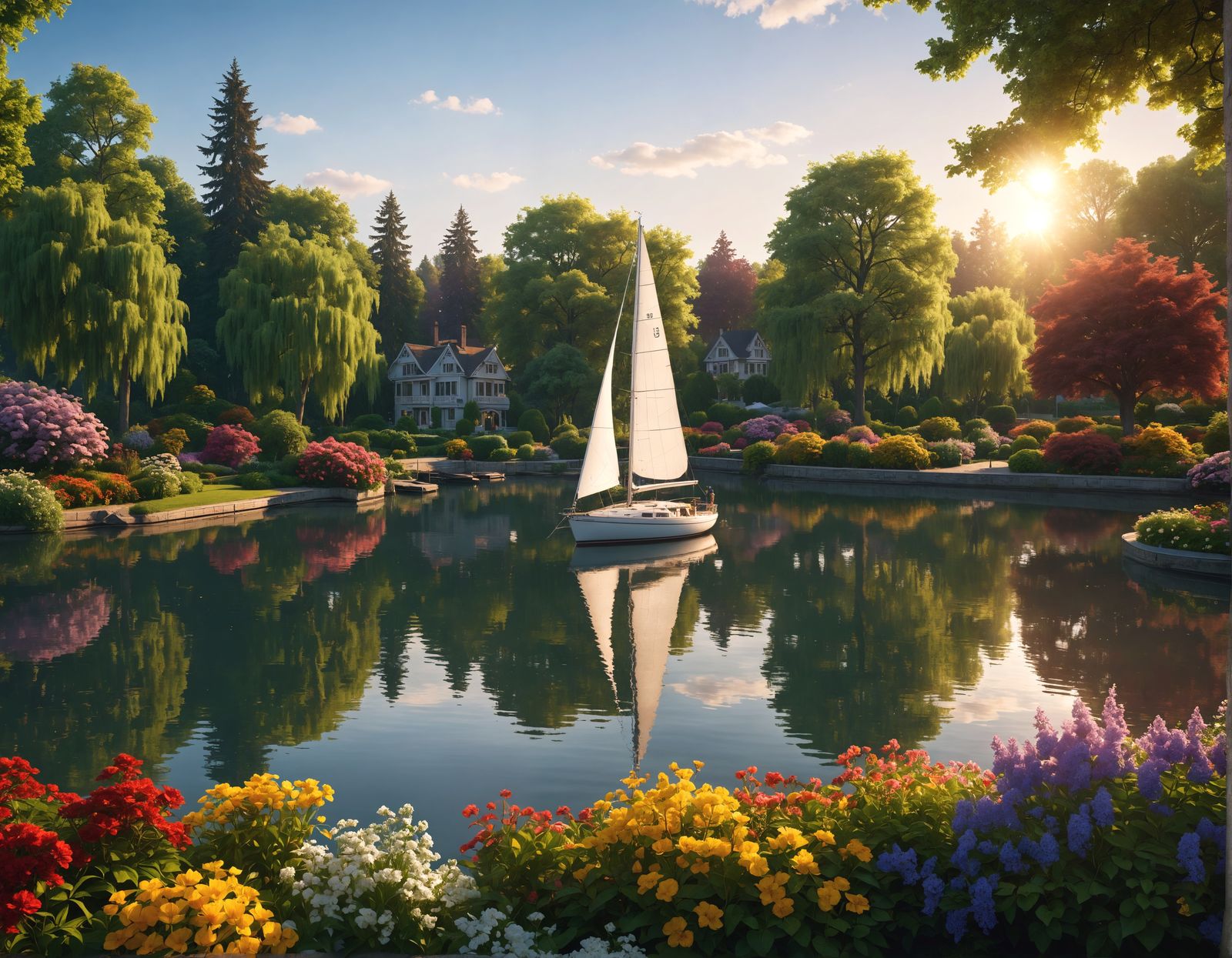 Sailboat in Lake Marina with Vibrant Colors