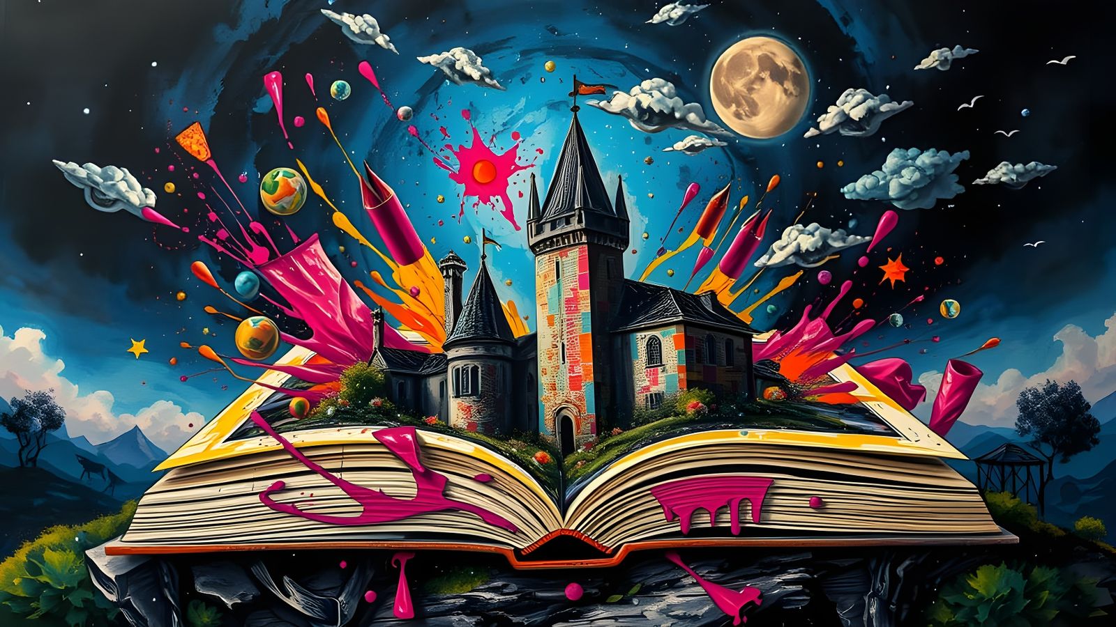 Medieval Castle in Distress on a Giant, Open Book