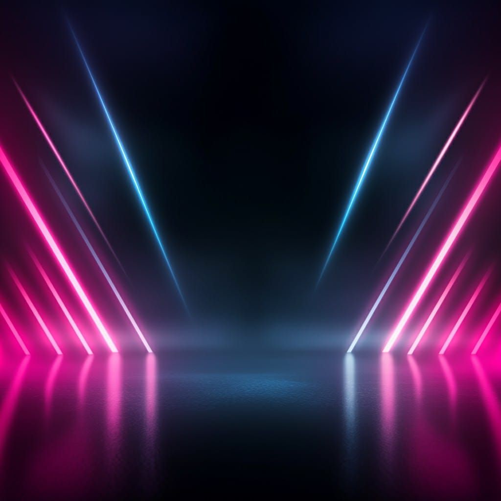 Synthwave Stage with Neon Lights in the Dark