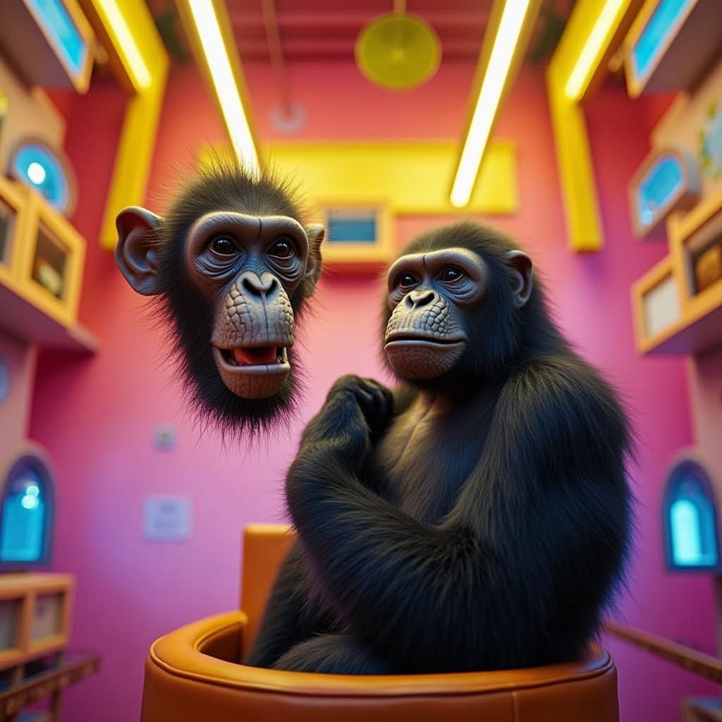 Monkey Amused By Floating Monkey Head