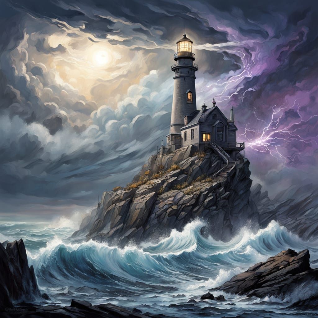 Dark Fantasy Lighthouse on Stormy Coast