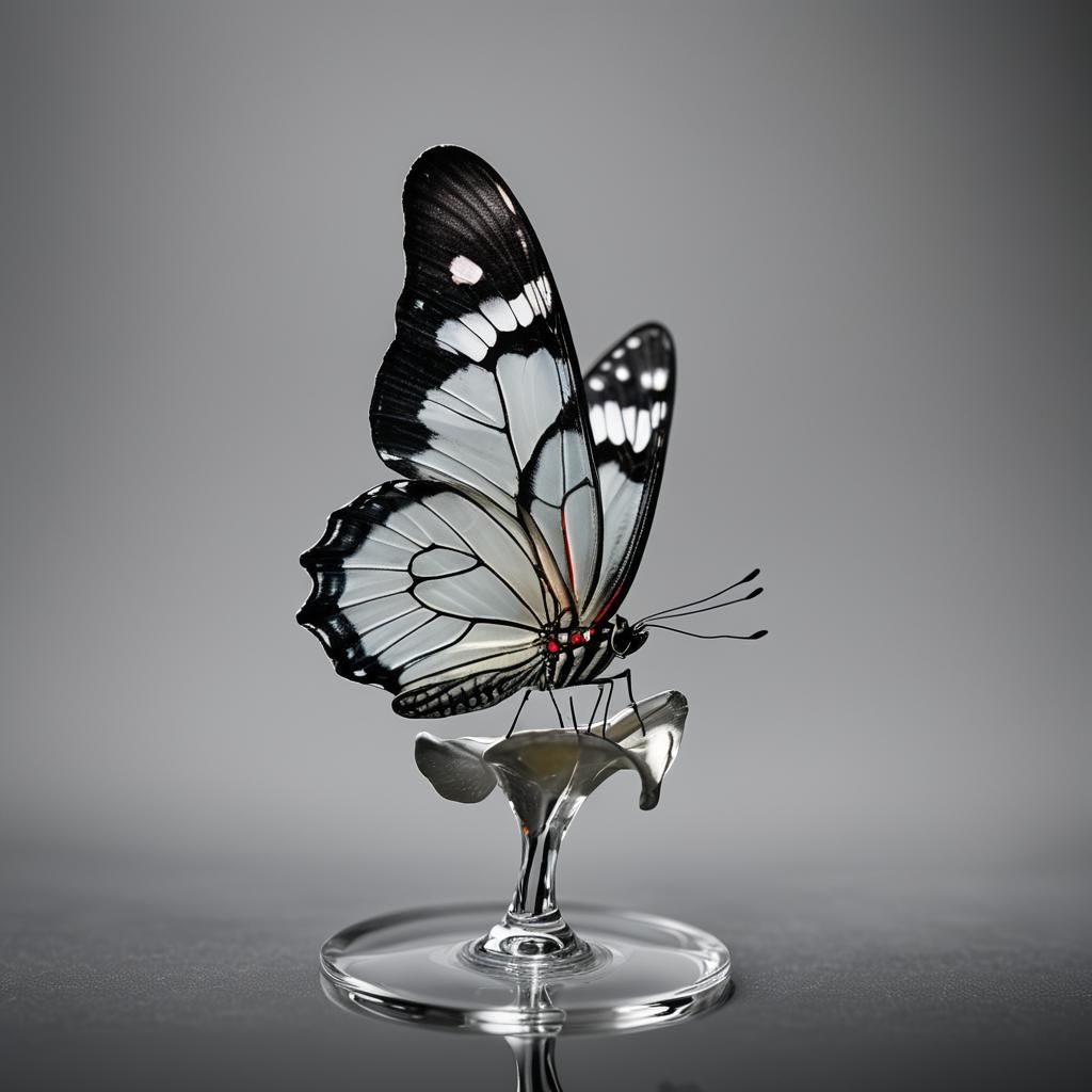 Marble Butterfly on Glass Rose, Macro Photography