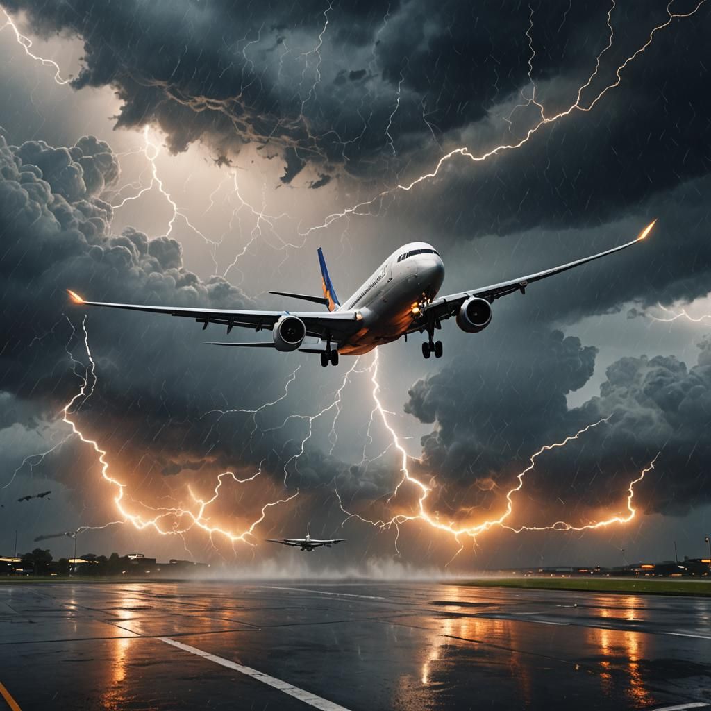 Airplane Struggles to Land During Turbulent Stormy Weather