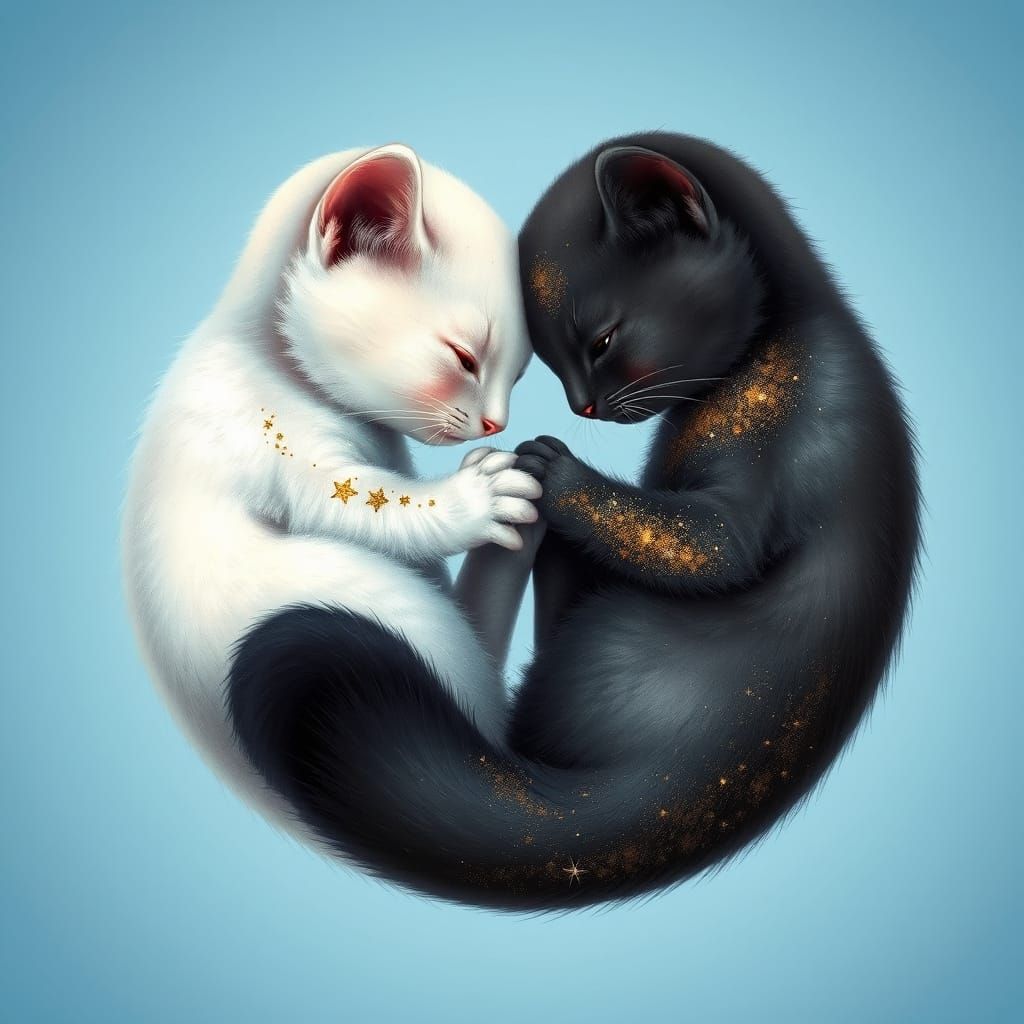 Celestial Yin Yang Cats in Dreamy Cosmic Harmony
