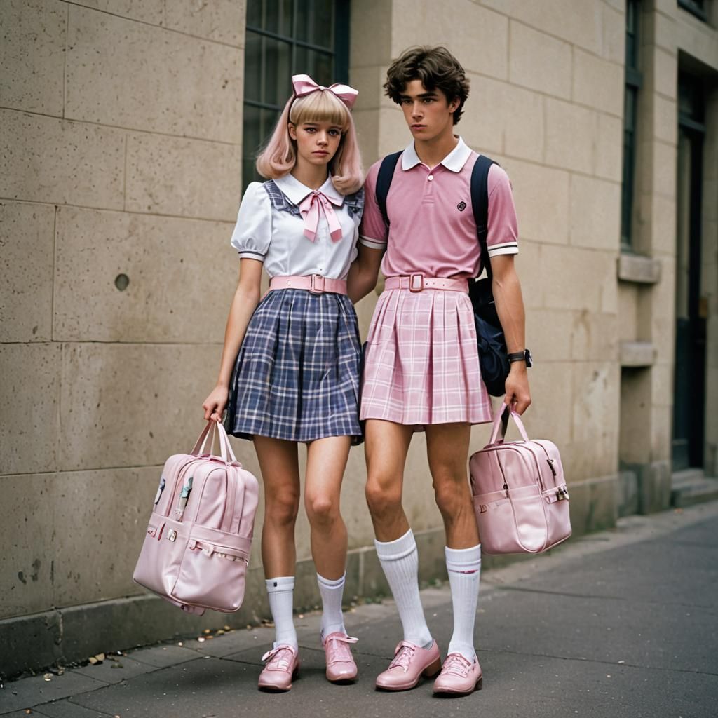 High-Fashion Photo: Girl Helps Crossdressing Boy on Bus