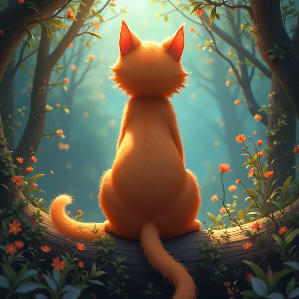 Whimsical Orange Tabby Cat in Mystical Atmosphere