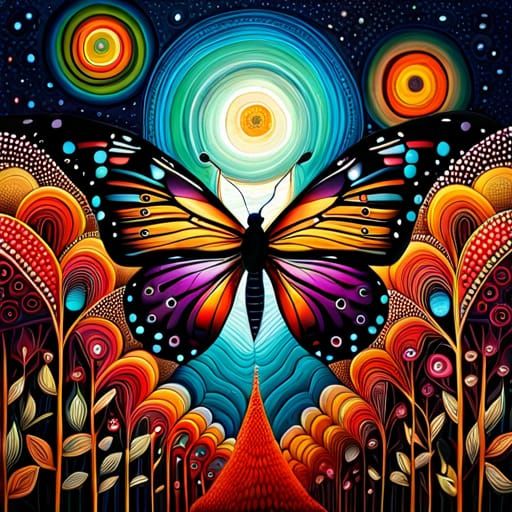 Psychedelic Butterfly: Mixed Media Fantasy Art