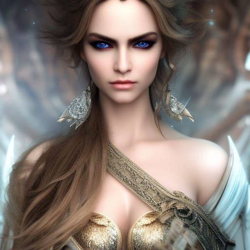 Fantasy Angel Portrait with White Wings in HDR