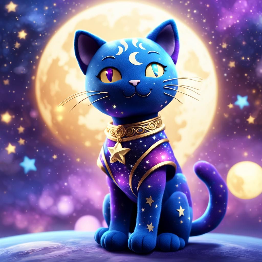 Celestial Cat Plushie on Mystical Background