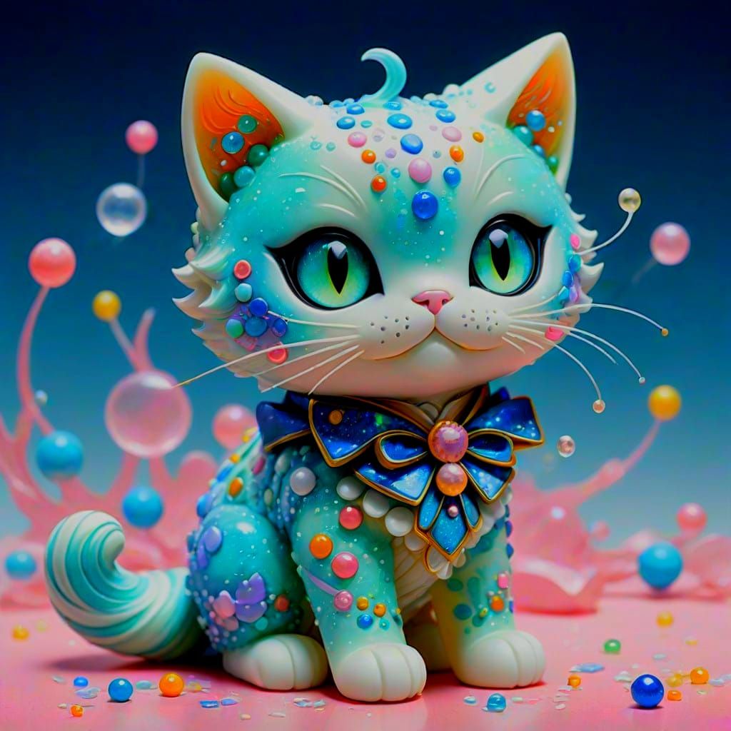 Whimsical Sugar Crystal Cat in Vibrant Anime Style