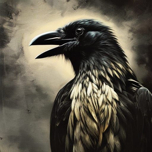 Menacing Raven Portrait in Gothic Oil Painting Style