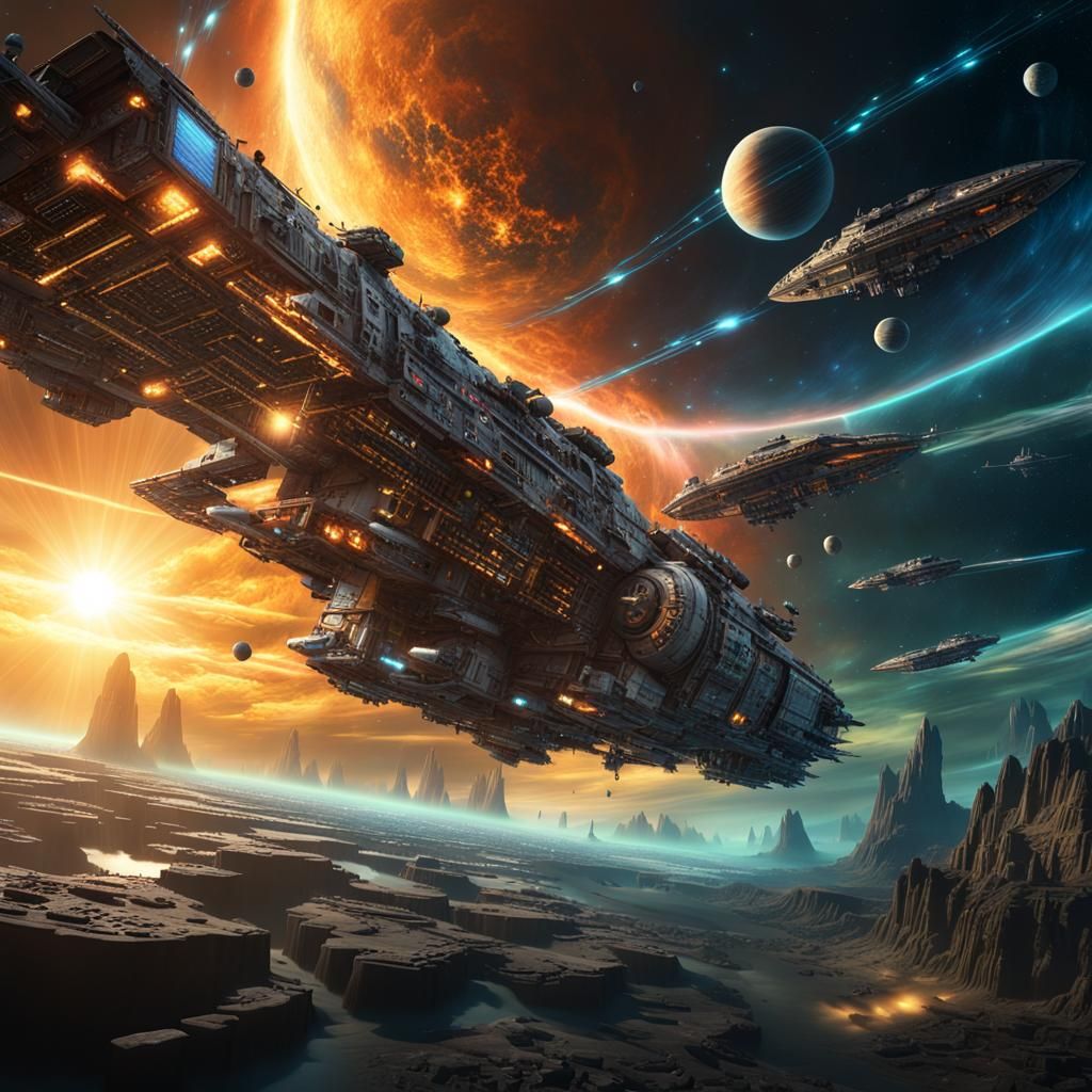 Epic Solar Wind Starship Fleet in Digital Painting