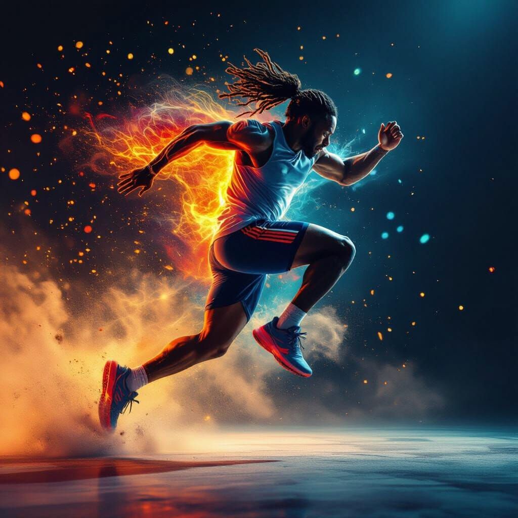 Dynamic Athlete in Motion with Vibrant Energy Effects
