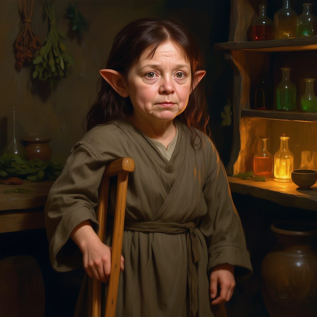 Halfling Alchemist Portrait in Thick-Painting Style