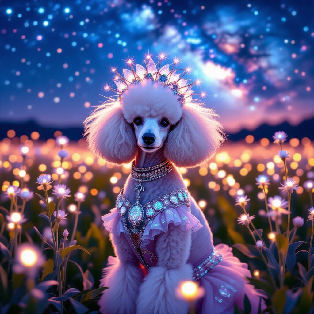 Cosmic Poodle Showgirl in Bioluminescent Field
