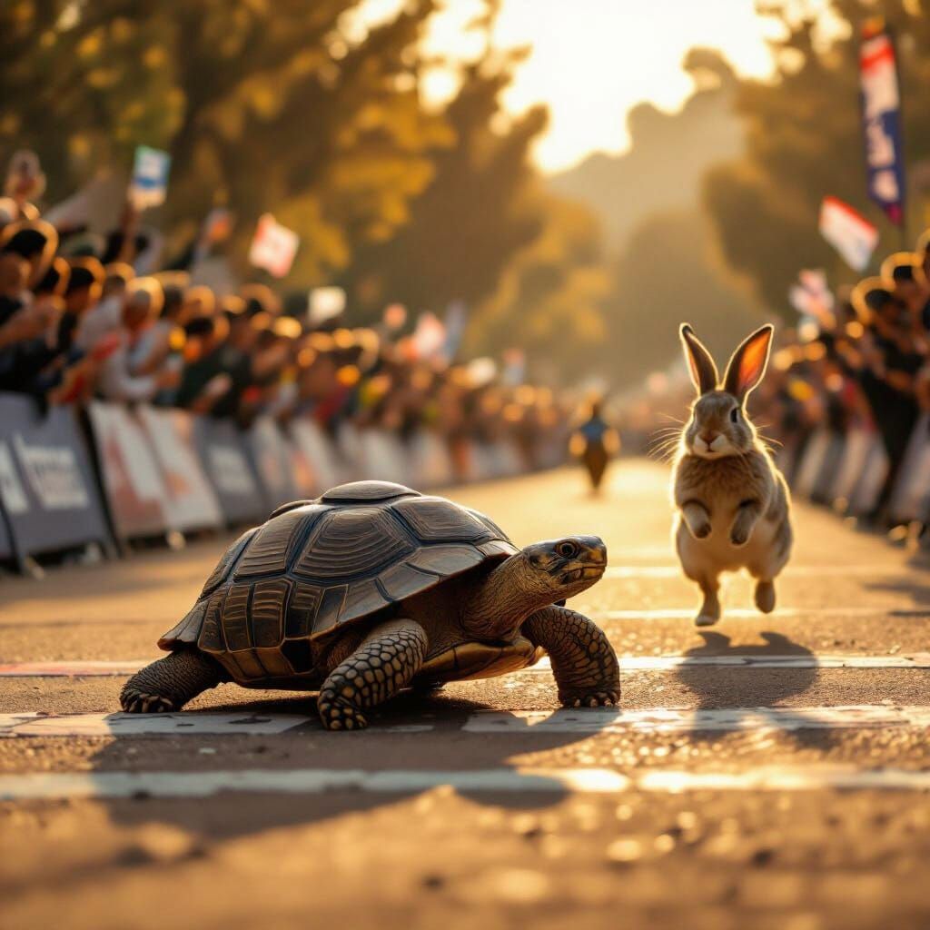 Tortoise Wins Race as Rabbit Loses in Cinematic Style