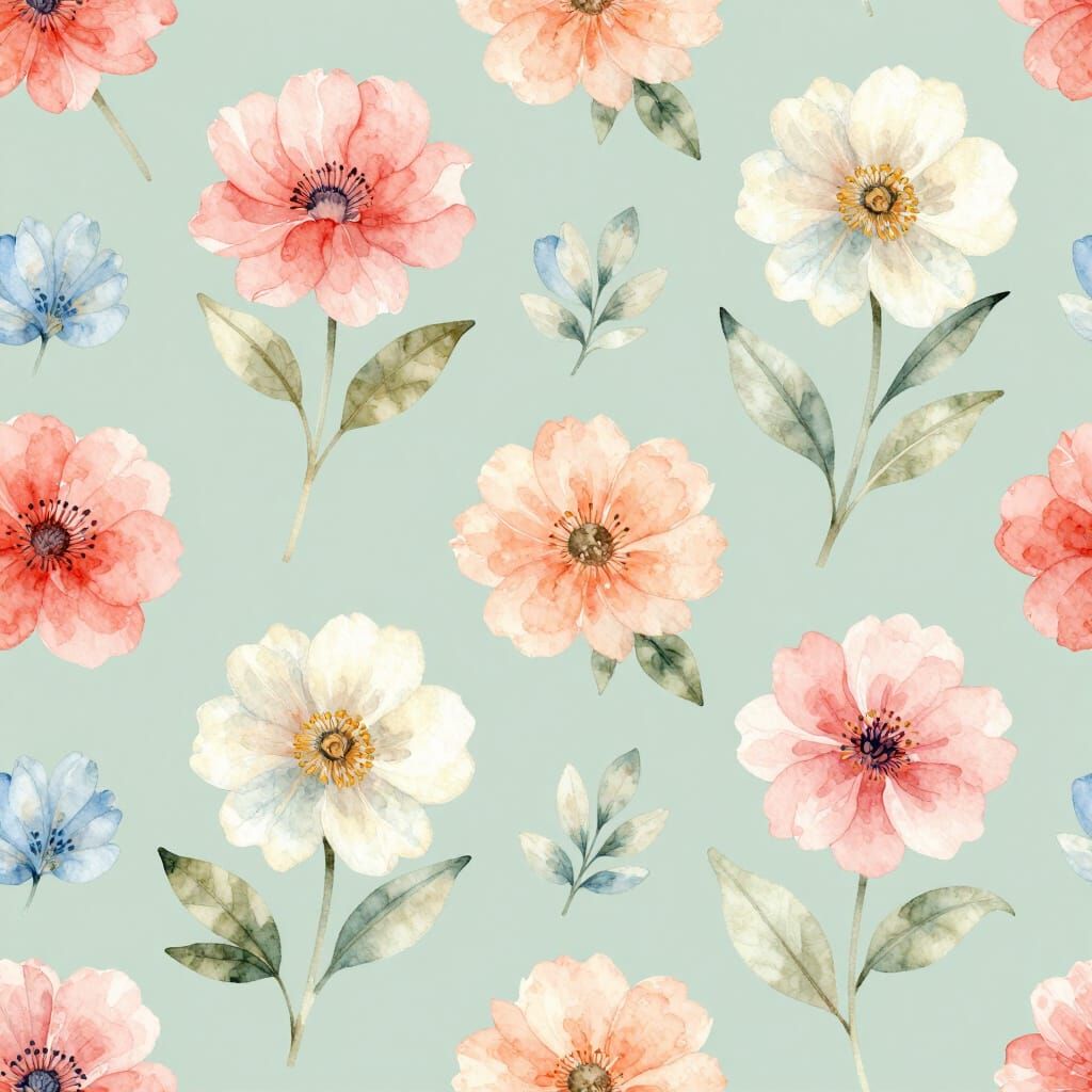 Elegant Watercolor Floral Pattern in Pastel Tones