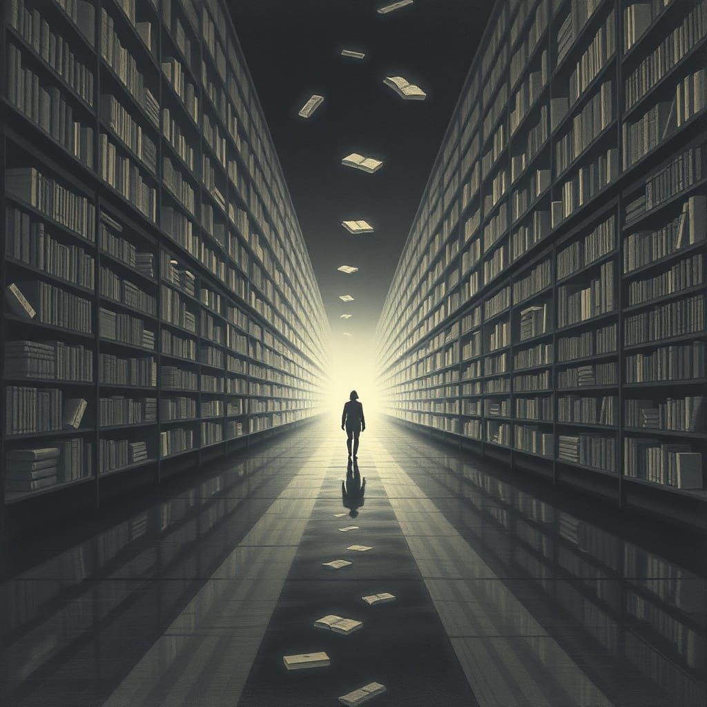 Ethereal Library of Dreams in Charcoal Surrealism