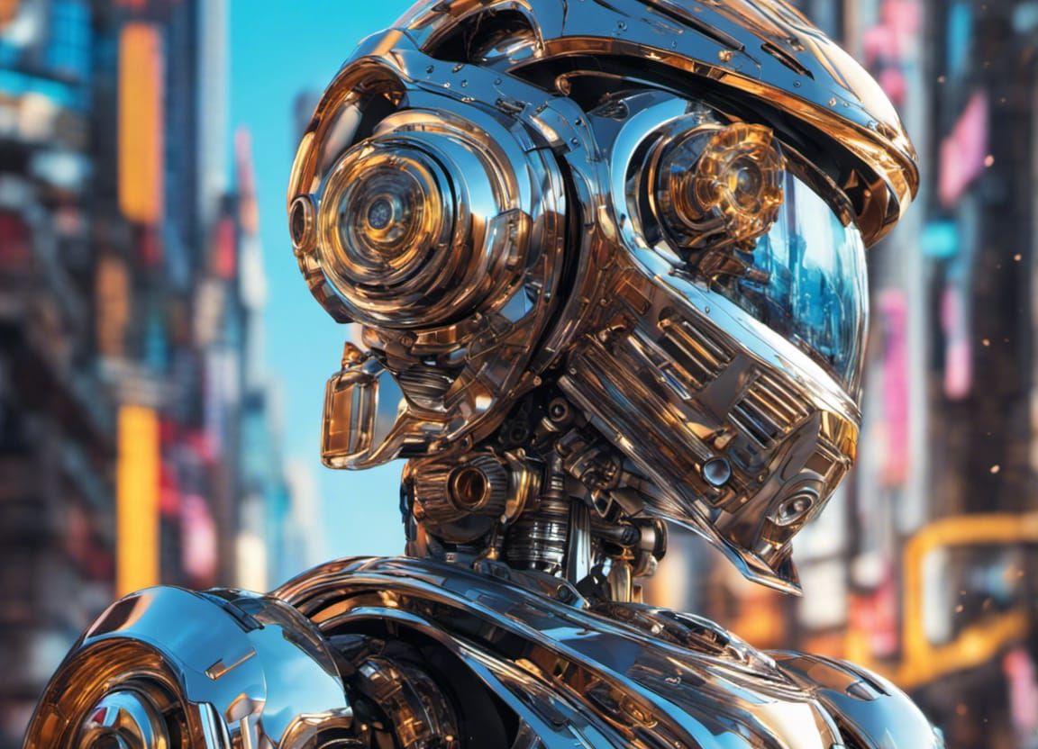 Chrome Robot Pin-Up in Retro-Futuristic Style