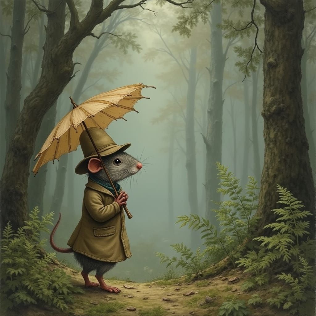 Mouse in Forest, Beatrix Potter Style Illustration