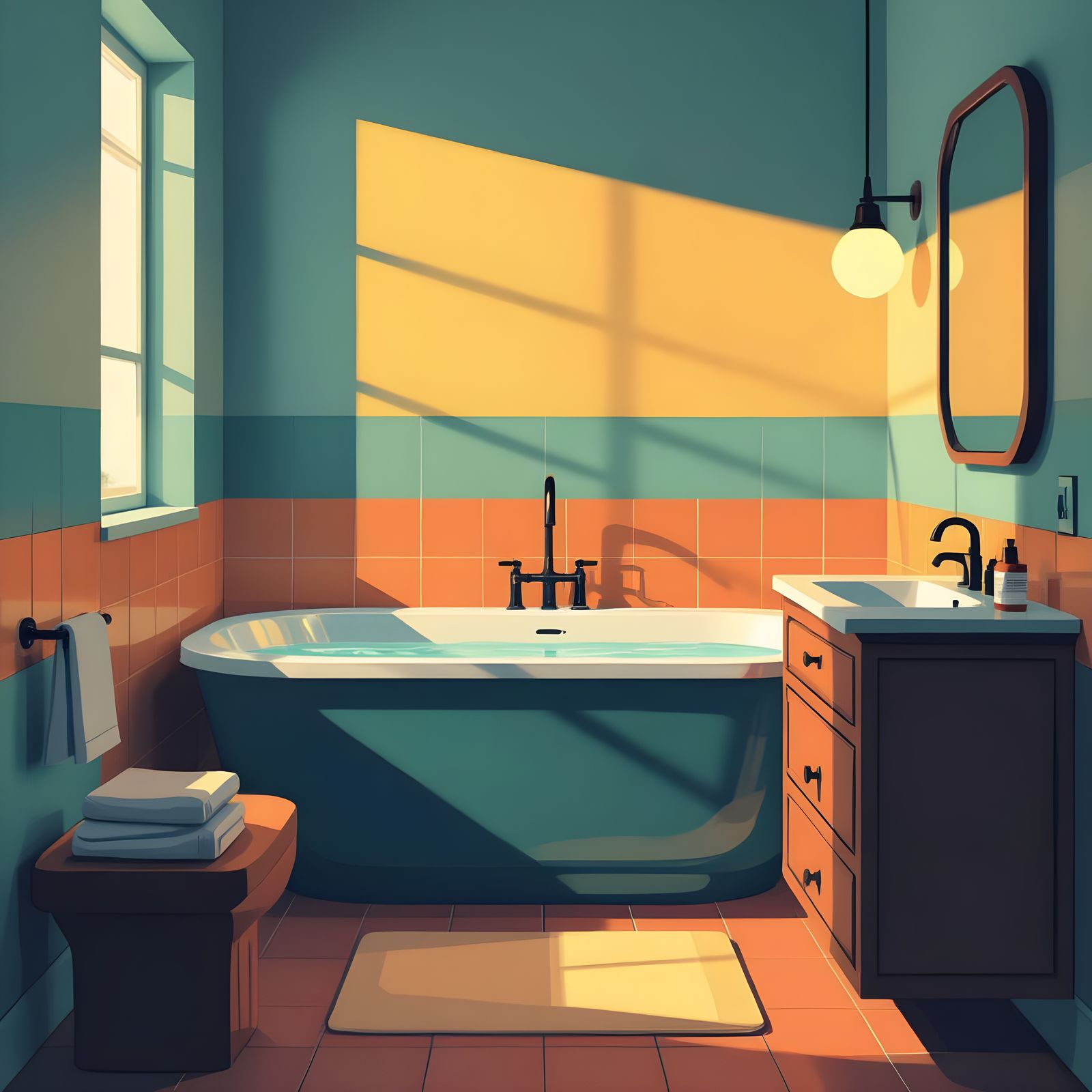 Cozy Bathroom with Bathtub and Pastel Palette