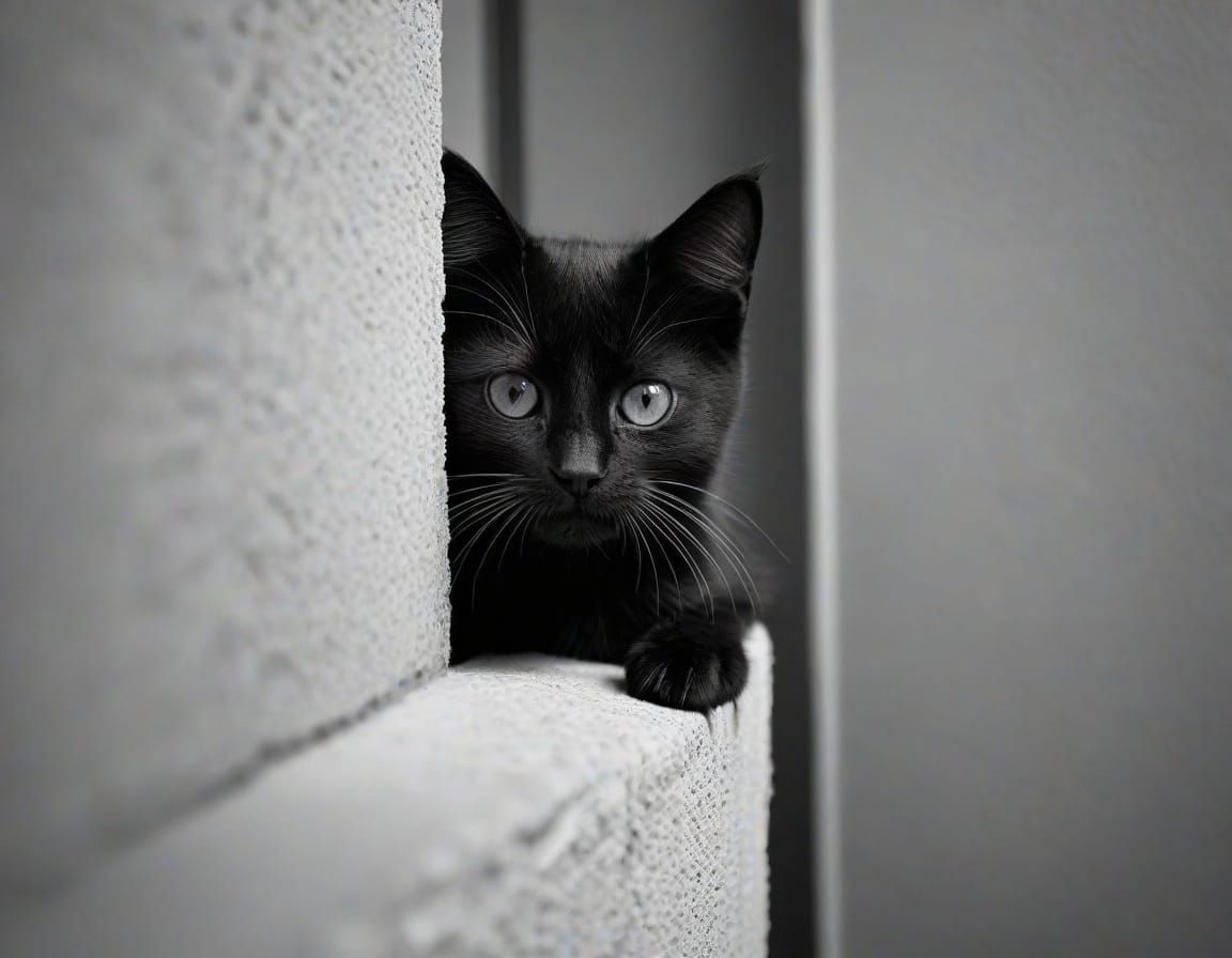 Charming Kitten Peek: Black and White Film Photography