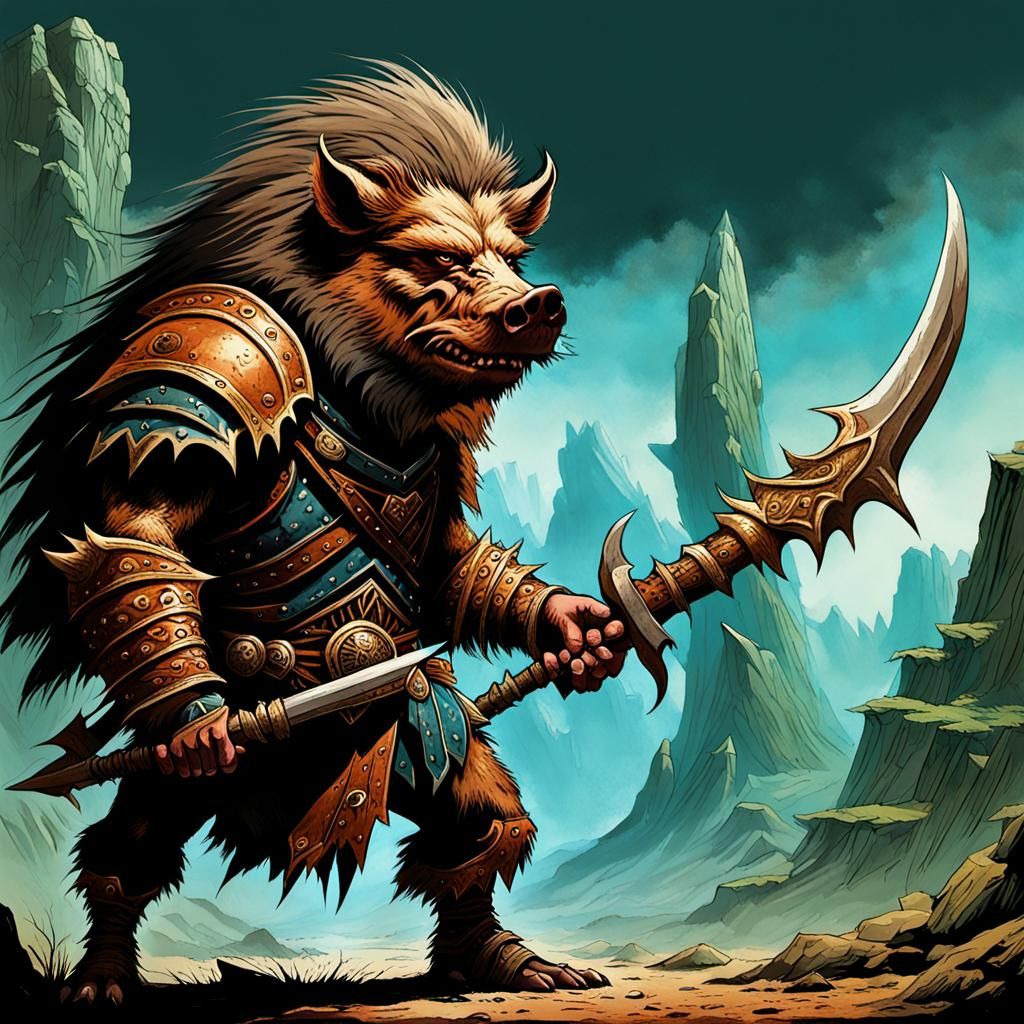 Boar Pelt Warrior in Roger Dean Art Style