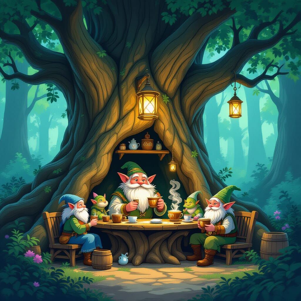 Enchanted Woodland Cafe With Fae and Goblins
