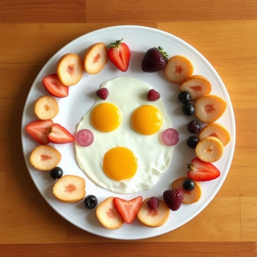 A Big Breakfast arranged on a Large Plate to look like a Happy Face