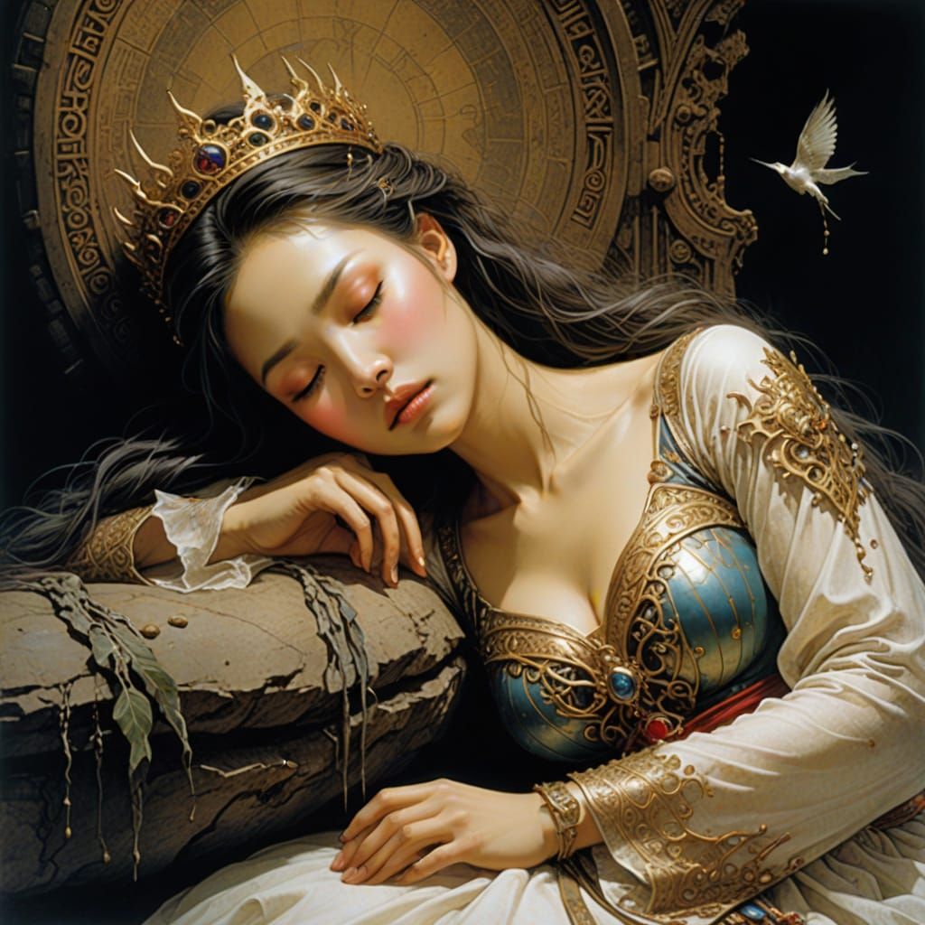Korean Sleeping Beauty in Dark Surrealism
