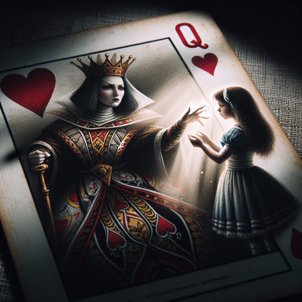 Queen of Hearts Card with Fierce Queen and Alice