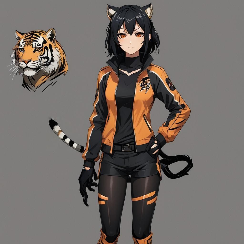 Anime Tiger Girl with Black and Blonde Hair
