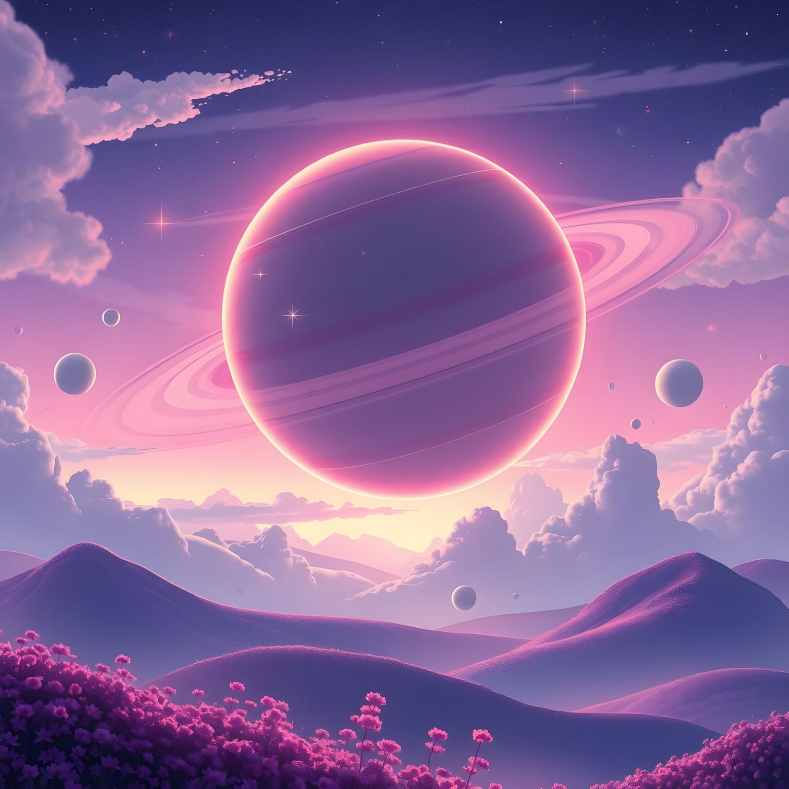 Saturn Illuminates Enchanting Fantasy Landscape