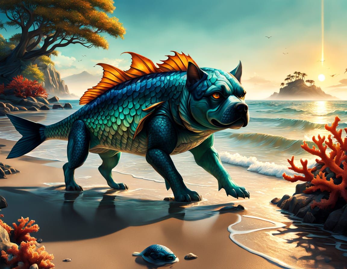Bioluminescent Dog-Fish on Sunlit Shore
