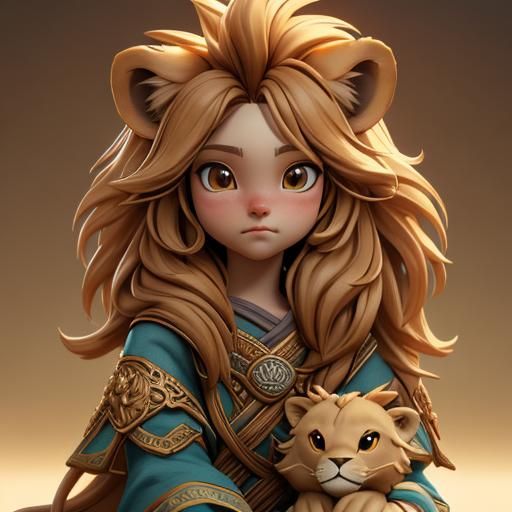 Cute Lion with Glowing Heart Fantasy Art