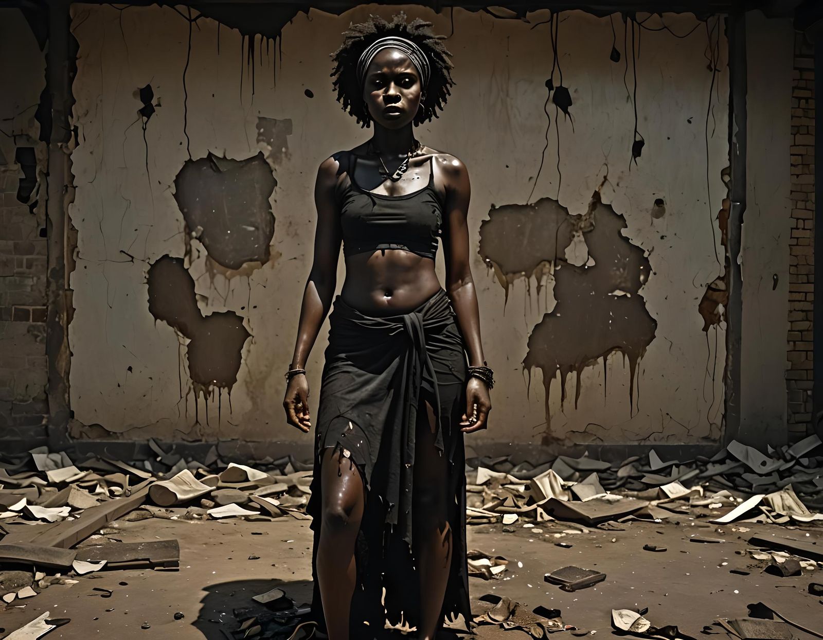 Dramatic Portrait of Nigerian Woman in Horrorcore Style