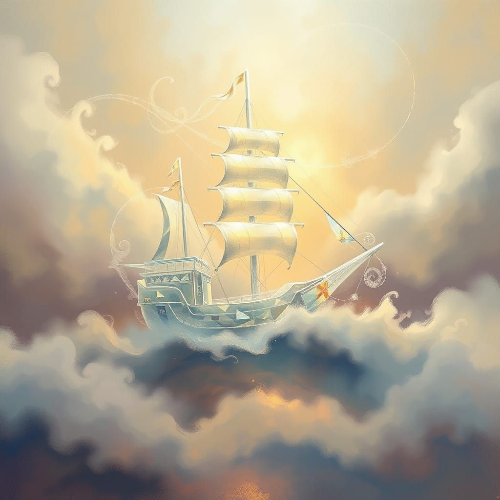 Ethereal Crystal Ship in Divine Light with Heavenly Orchestr...