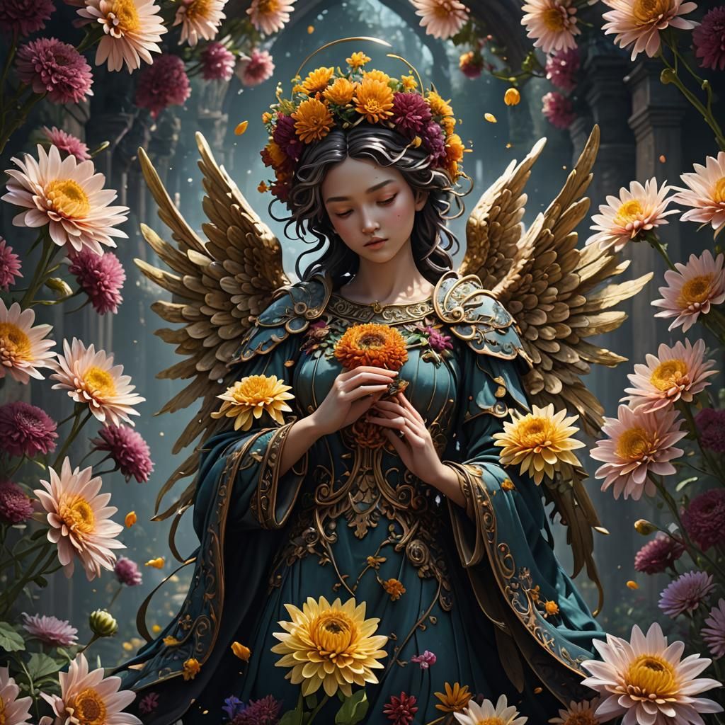 Fantastical Chrysanthemum Angel Concept Art