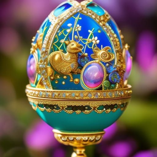 Intricate Fabergé Egg Carousel with Bunny and Chick