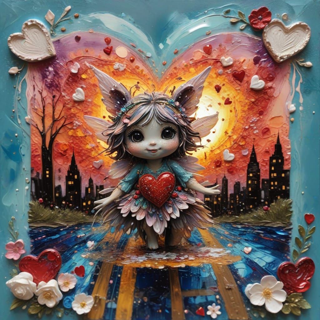 Vibrant Cityscape in Whimsical Impasto Style