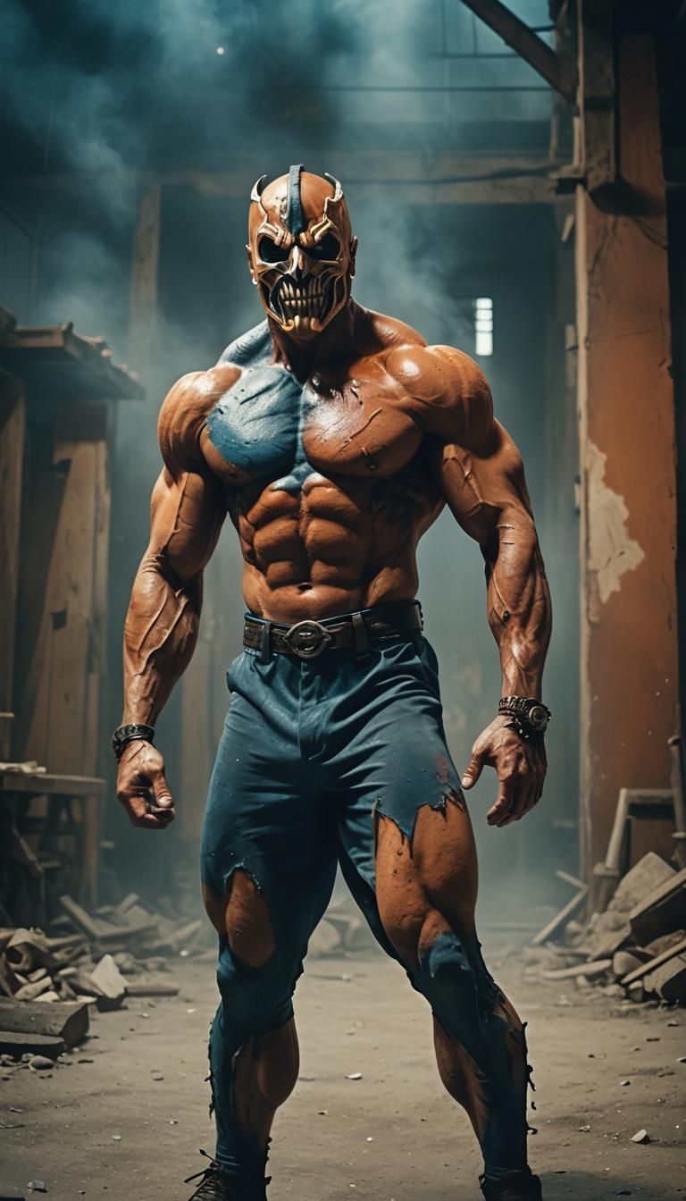 Titan Bodybuilder in Horror Mask: Cinematic Dark Fantasy
